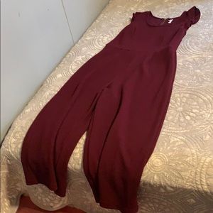 Burgundy jumpsuit wide leg
